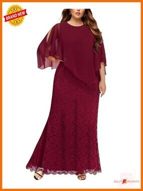 Formal Lace Chiffon Cape Mermaid Gown Plus Size Evening Dress